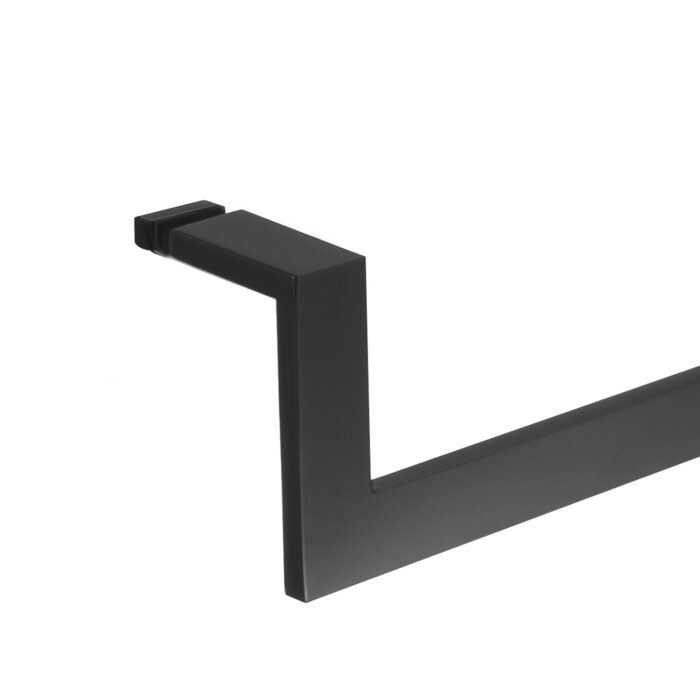 A matte black handle end with a unique J angle shape.