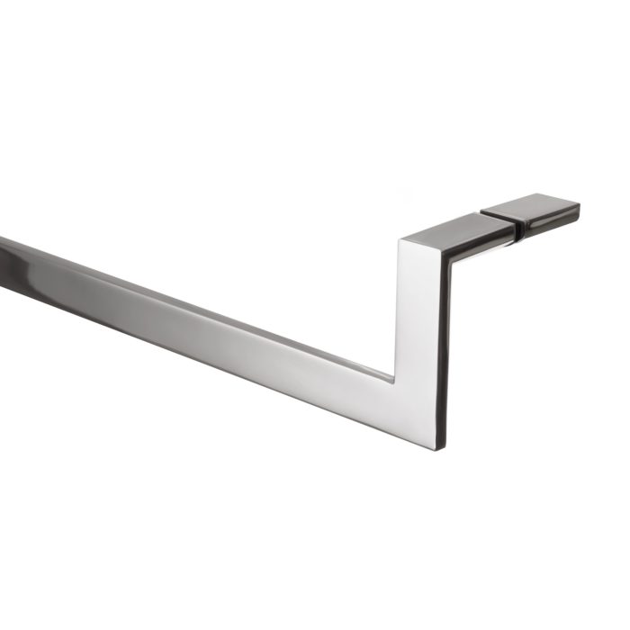 Modern offset design of a stainless steel glass door handle and pull