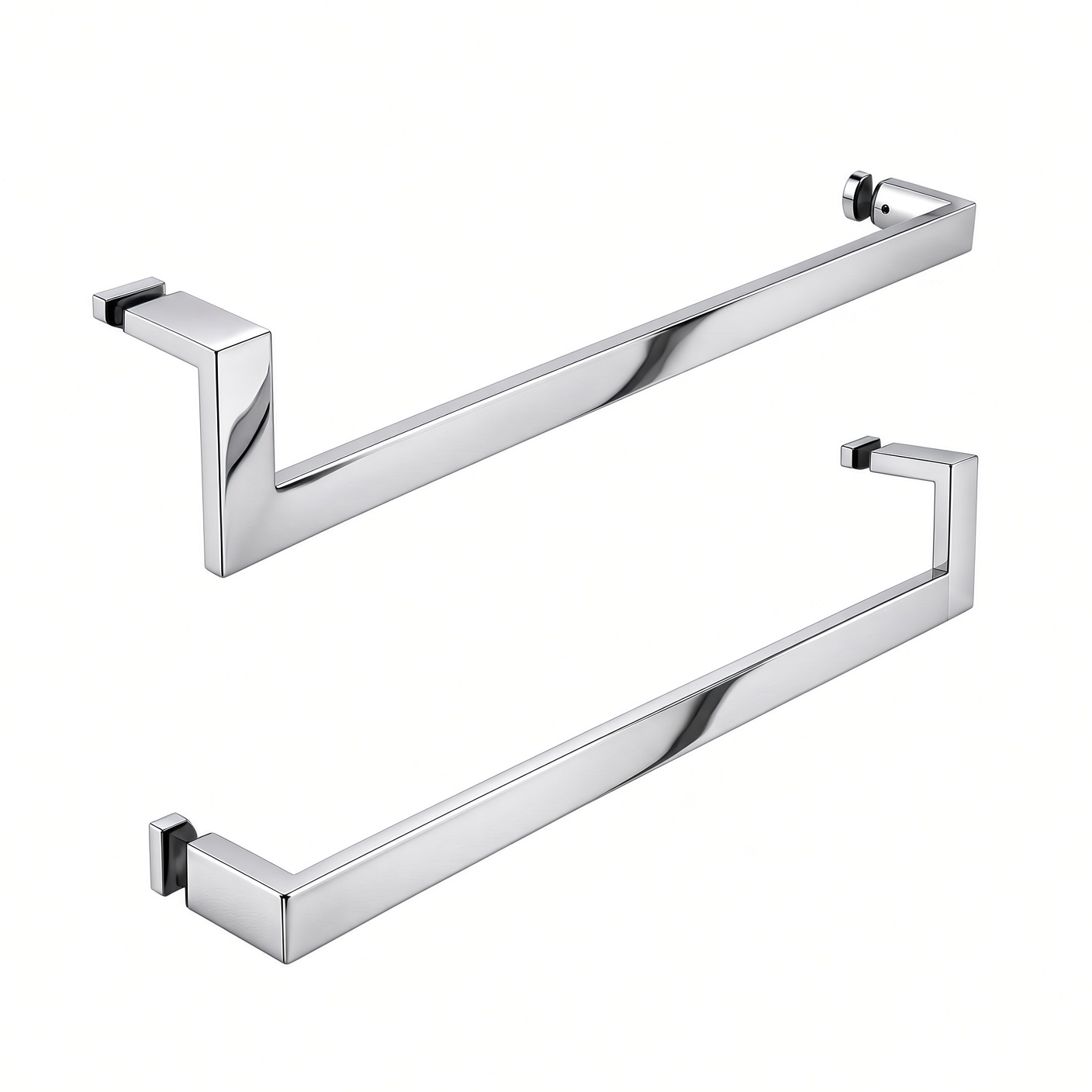 JWL J and L profile single-sided glass door handles with integrated towel bar, stainless steel